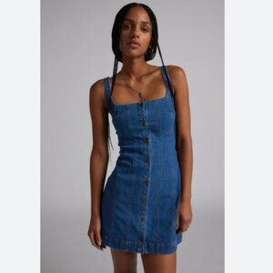 NWT BDG Riley Denim Mini Dress Button Front Sleeveless Indigo Blue New Small